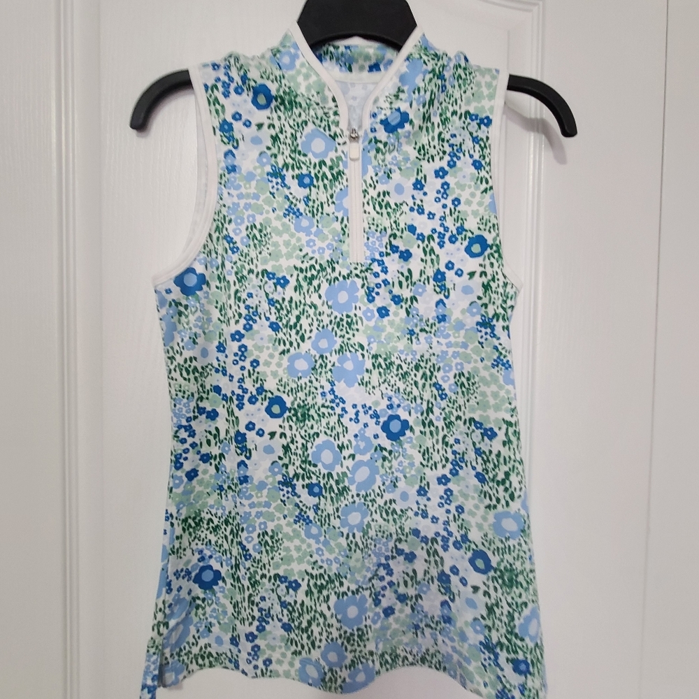 RINTED PERFORMANCE SLEEVELESS HALF-ZIP TOP